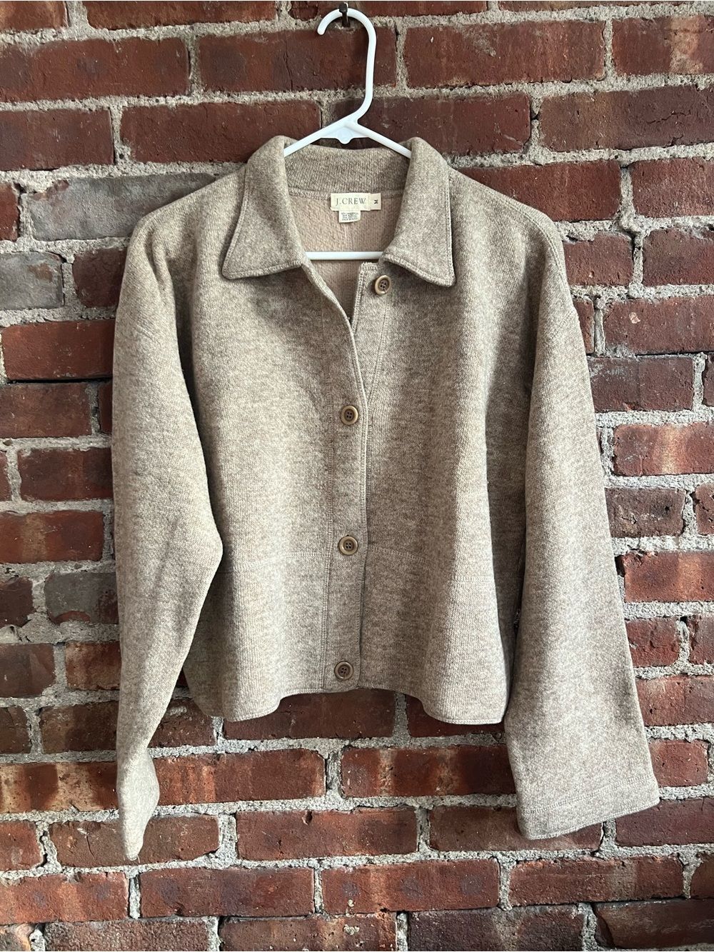 J. Crew Women's Taupe Button-Front Wool-Blend Jacket Size Medium